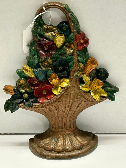 CAST IRON DOORSTOP OF MIXED FLOWERS IN BASKET