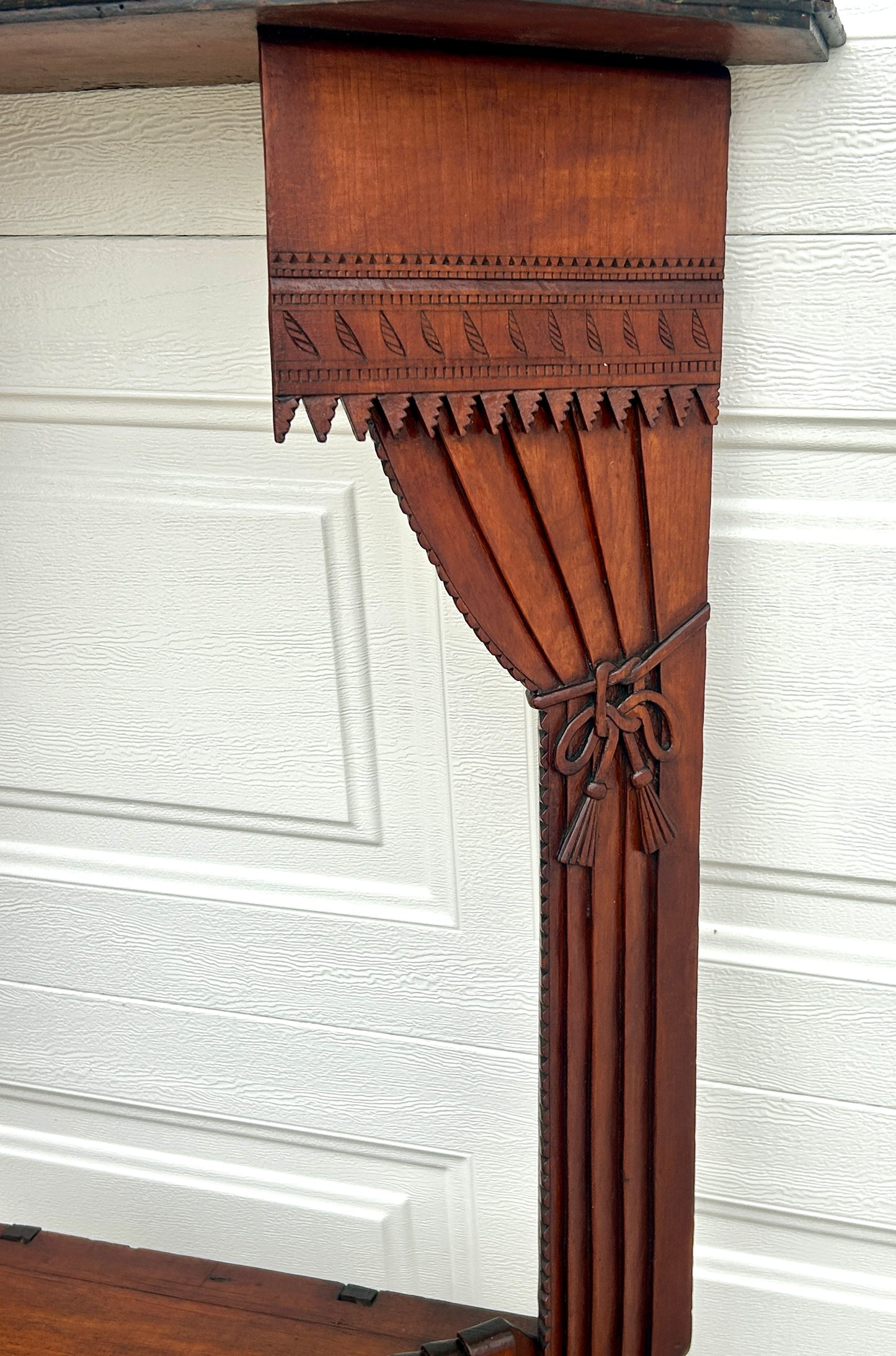 ANTIQUE FOLK ART WOOD CARVED CURTAINS WALL SHELF
