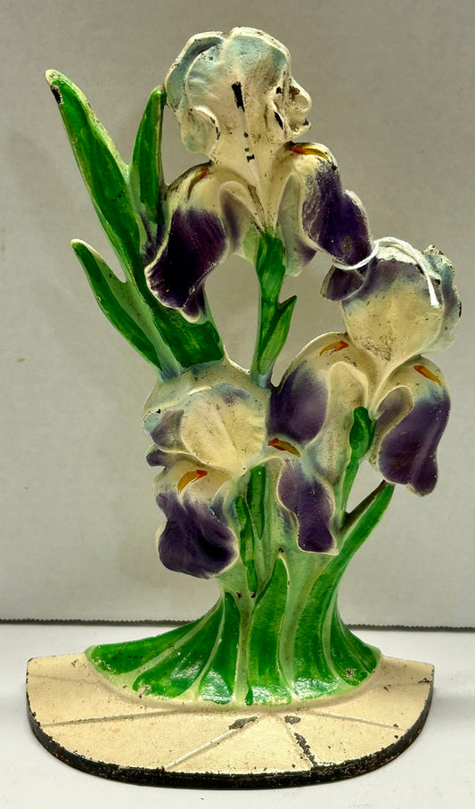 ANTIQUE IRIS CAST IRON HUBLEY DOORSTOP