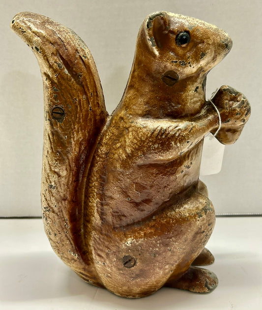 ANTIQUE CAST IRON SQUIRREL HOLDING NUT DOOR STOP