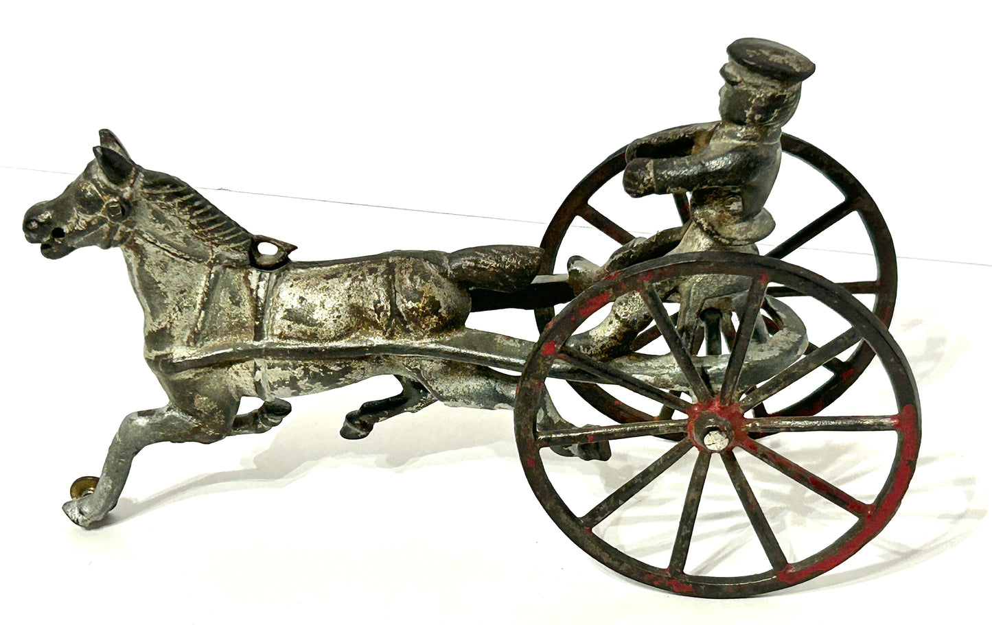 ANTIQUE CAST IRON HORSE DRAWN SULKY PULL TOY