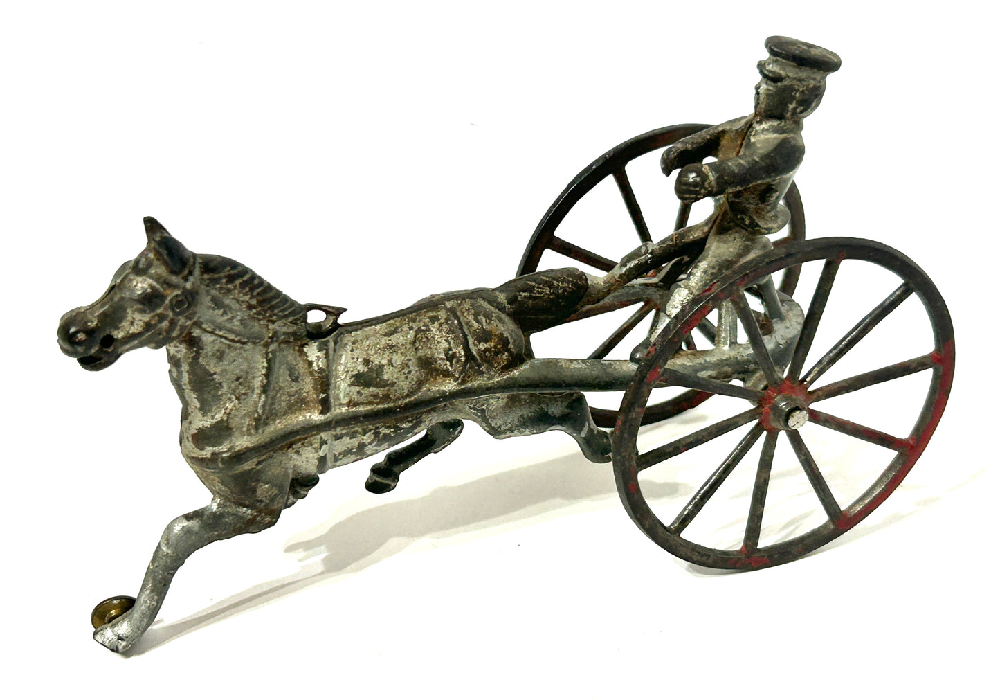 ANTIQUE CAST IRON HORSE DRAWN SULKY PULL TOY