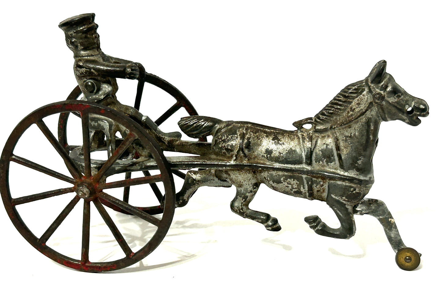ANTIQUE CAST IRON HORSE DRAWN SULKY PULL TOY