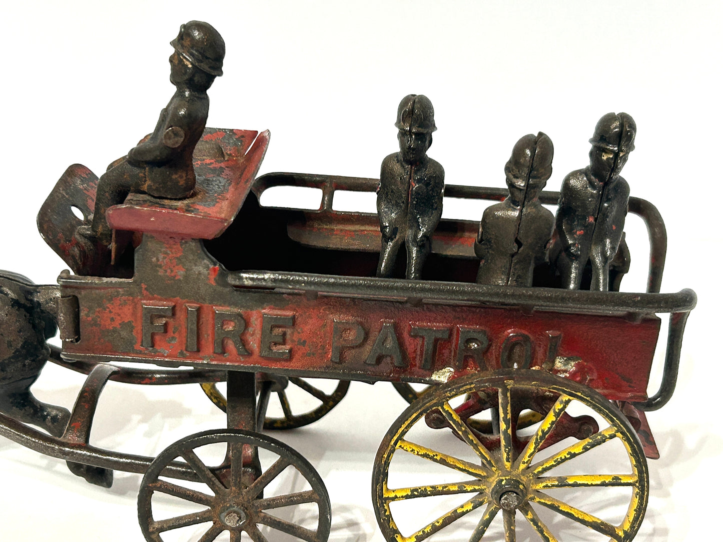 CAST IRON FIRE PATROL ANTIQUE HORSE DRAWN TOY