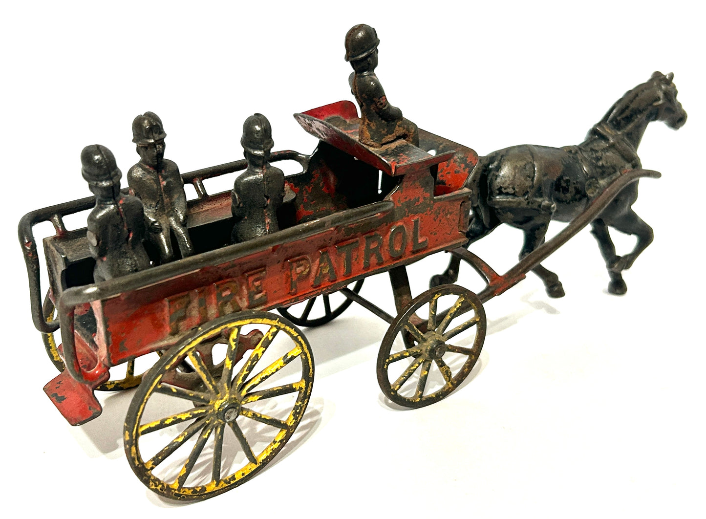 CAST IRON FIRE PATROL ANTIQUE HORSE DRAWN TOY