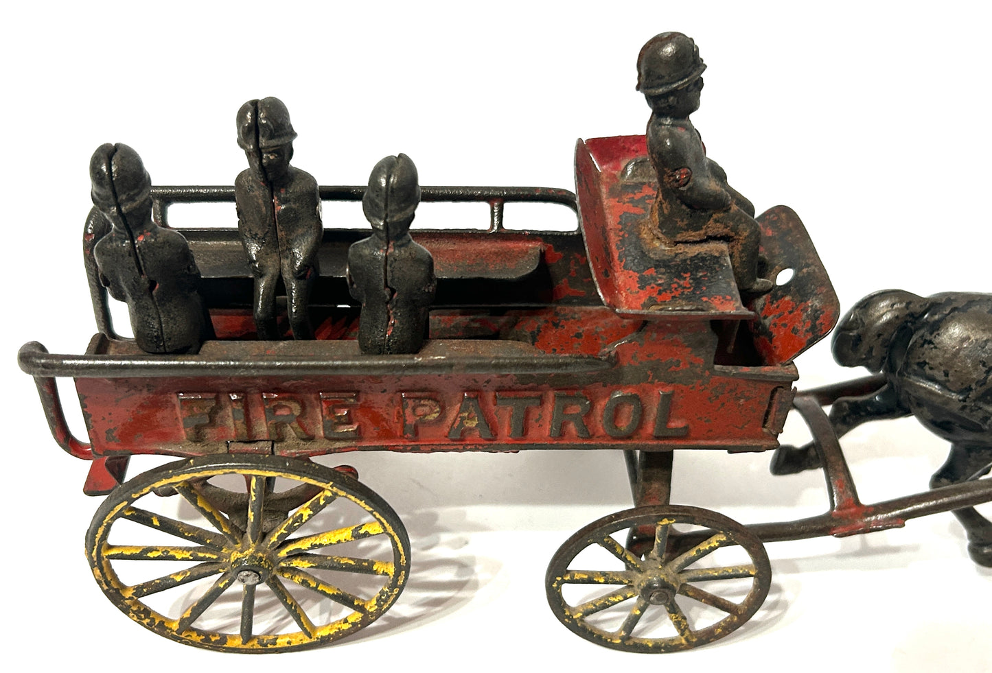 CAST IRON FIRE PATROL ANTIQUE HORSE DRAWN TOY