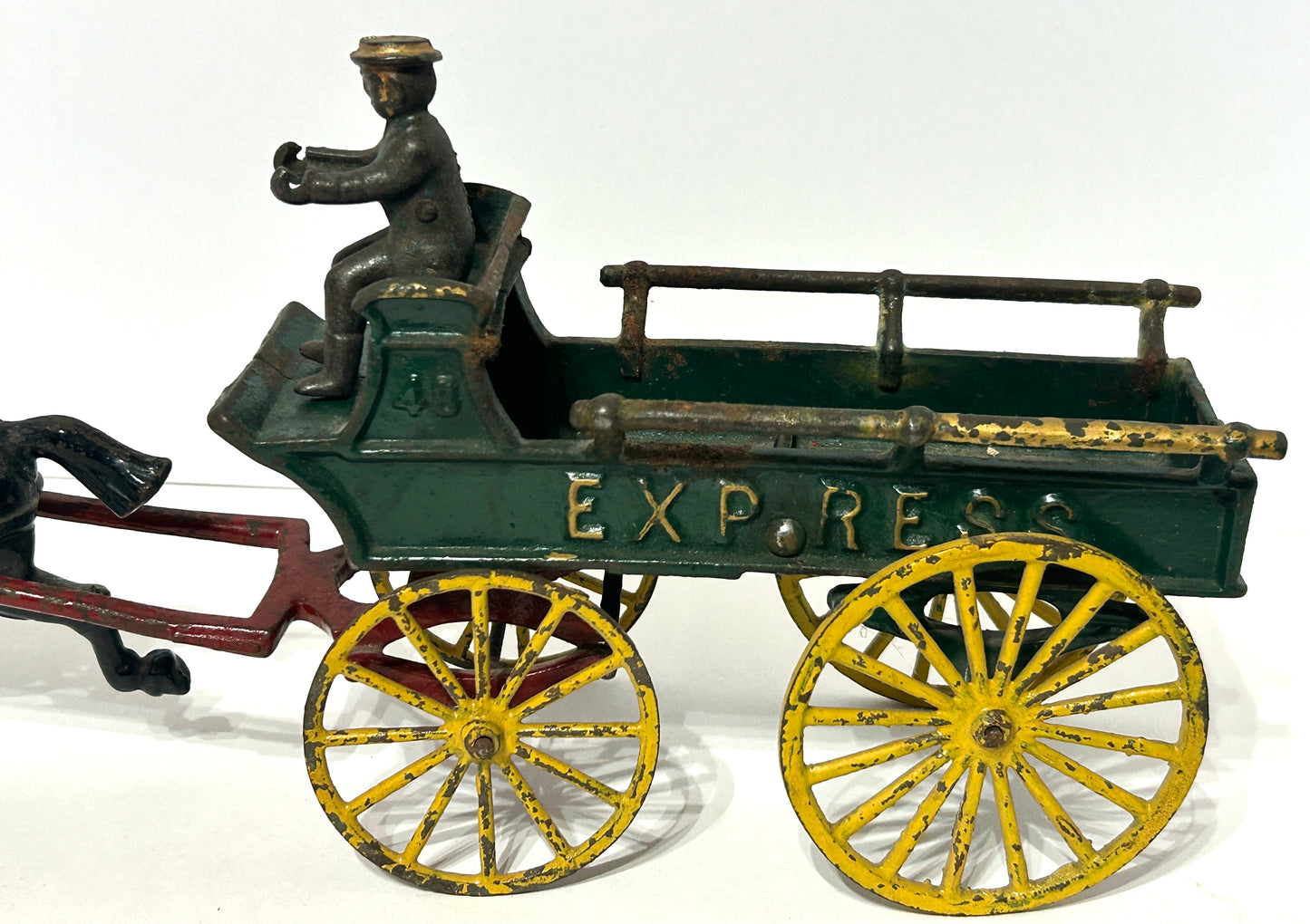 ANTIQUE CAST IRON TOY EXPRESS HORSE DRAWN FARM WAGON