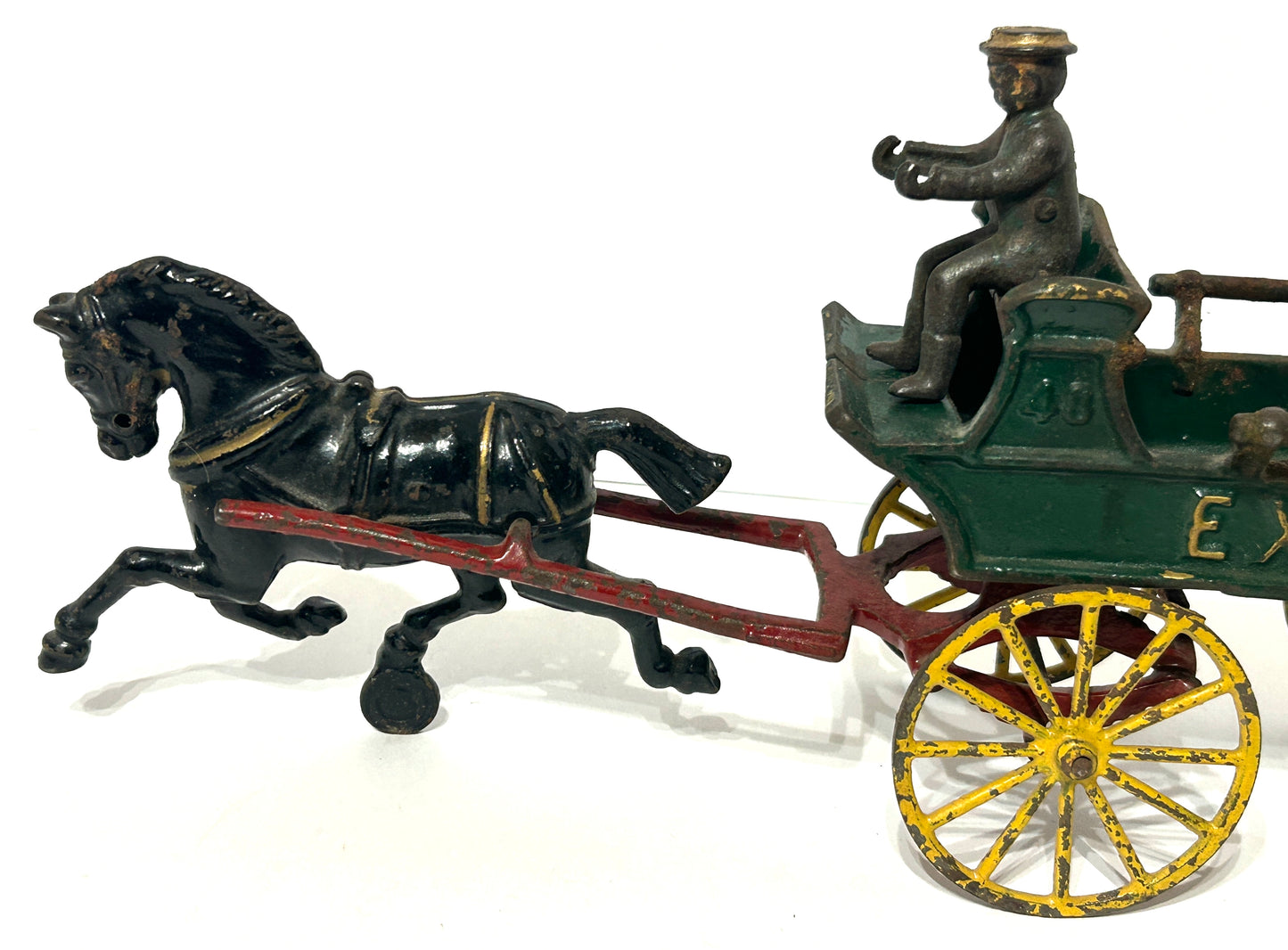 ANTIQUE CAST IRON TOY EXPRESS HORSE DRAWN FARM WAGON