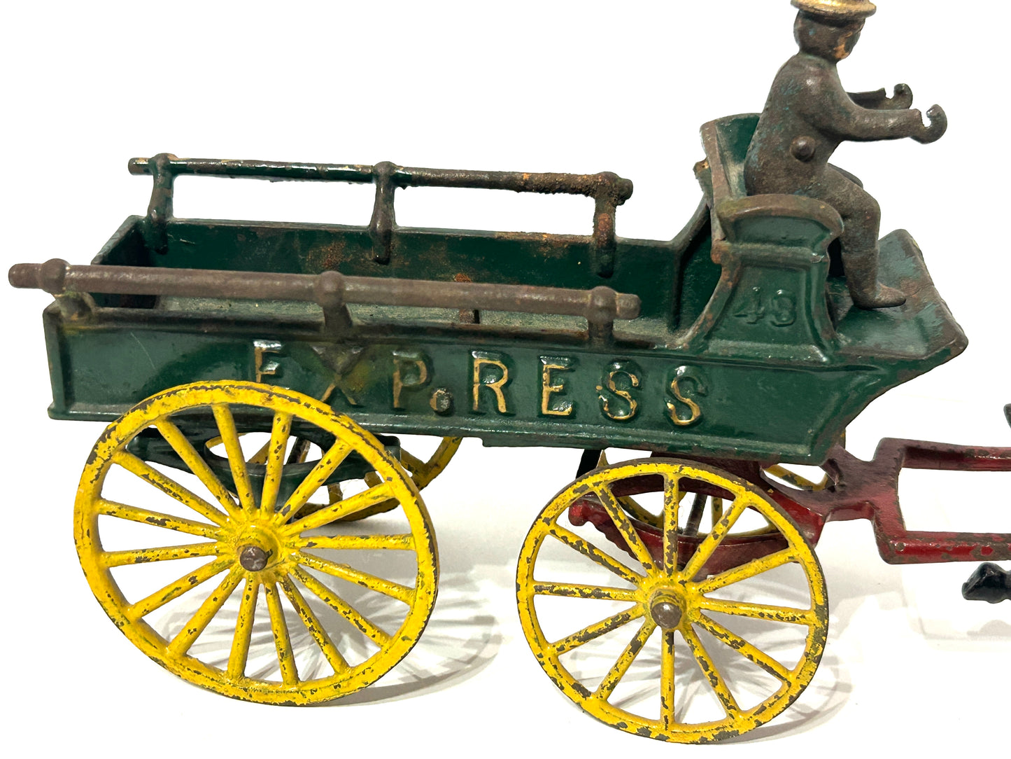 ANTIQUE CAST IRON TOY EXPRESS HORSE DRAWN FARM WAGON