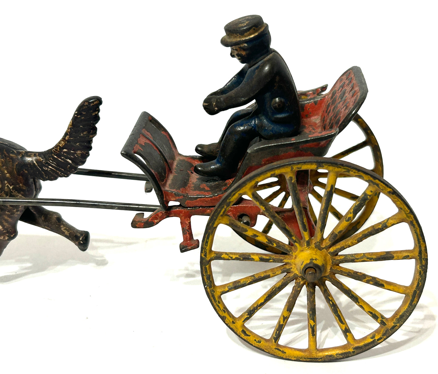CAST IRON ANTIQUE TOY OF BUGGY DRAWN BY DOG