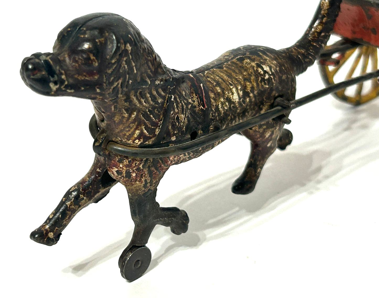 CAST IRON ANTIQUE TOY OF BUGGY DRAWN BY DOG