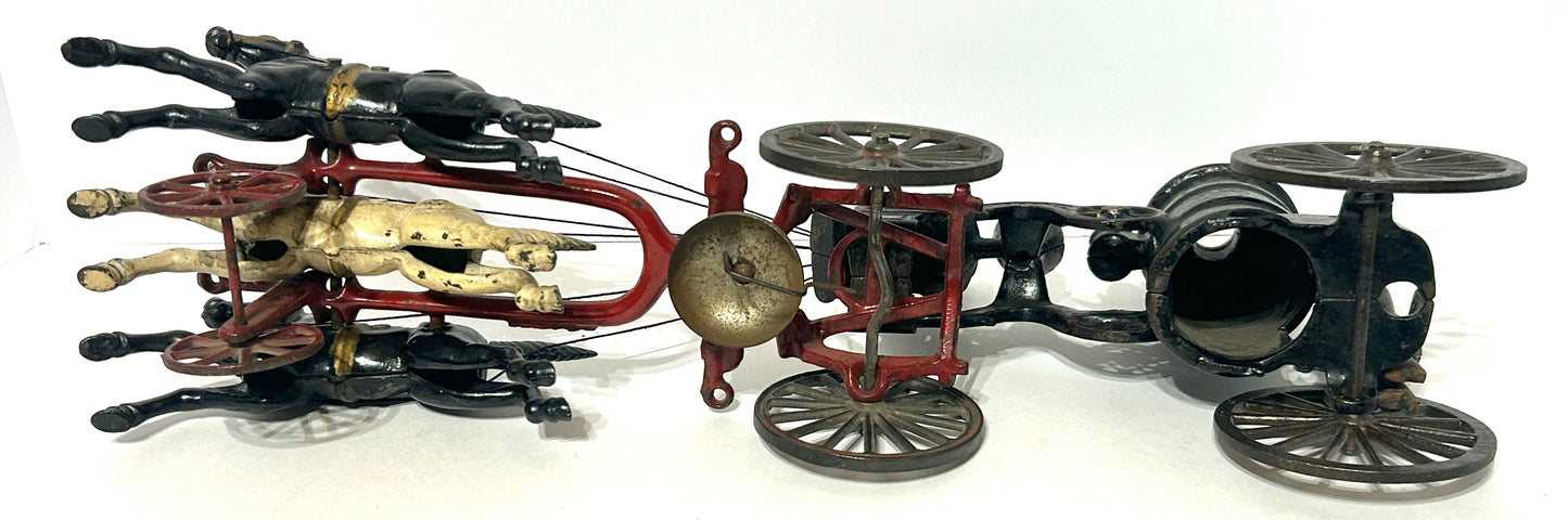 ANTIQUE CAST IRON TOY HORSE DRAWN FIRE PUMPER