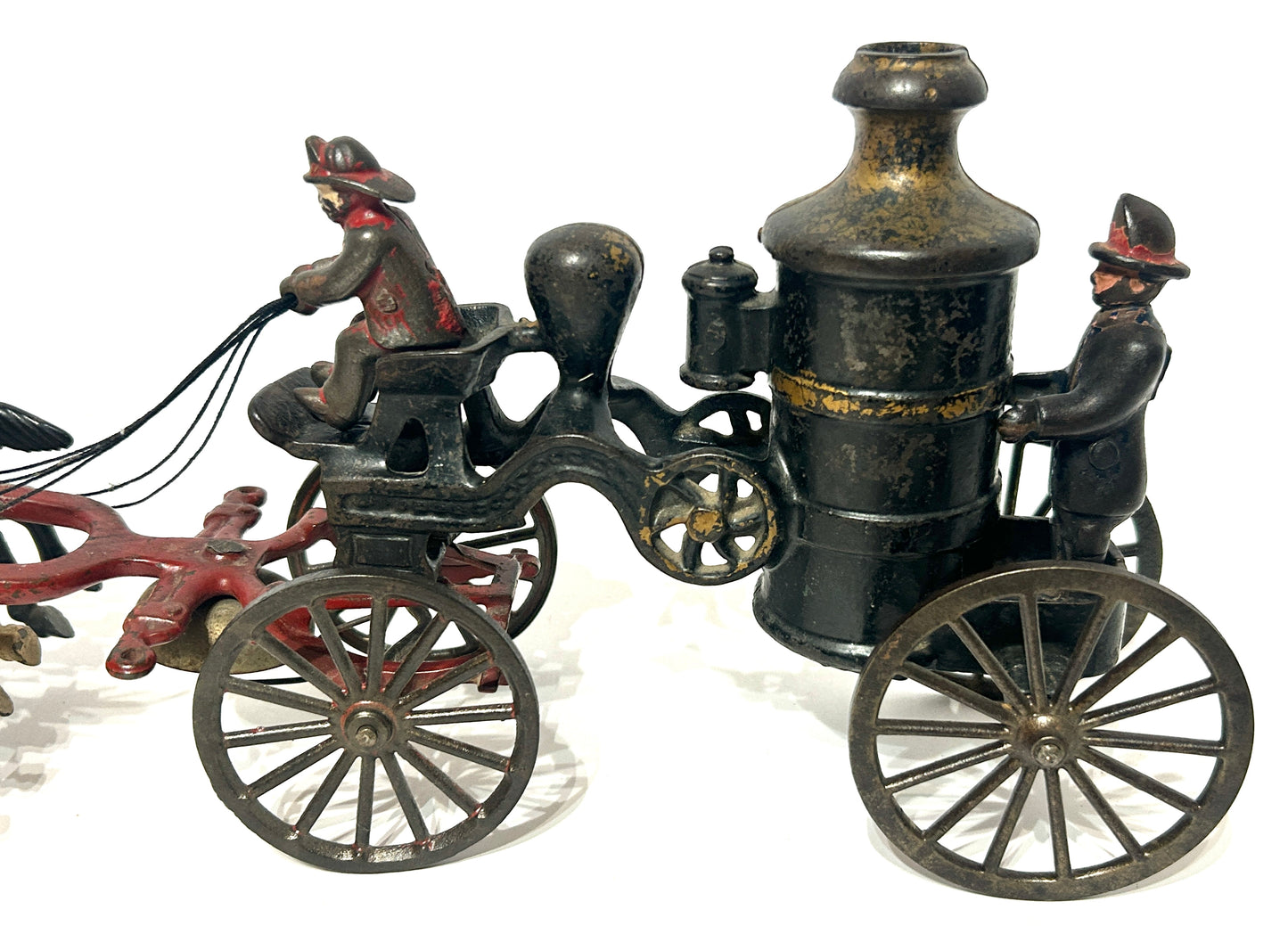 ANTIQUE CAST IRON TOY HORSE DRAWN FIRE PUMPER