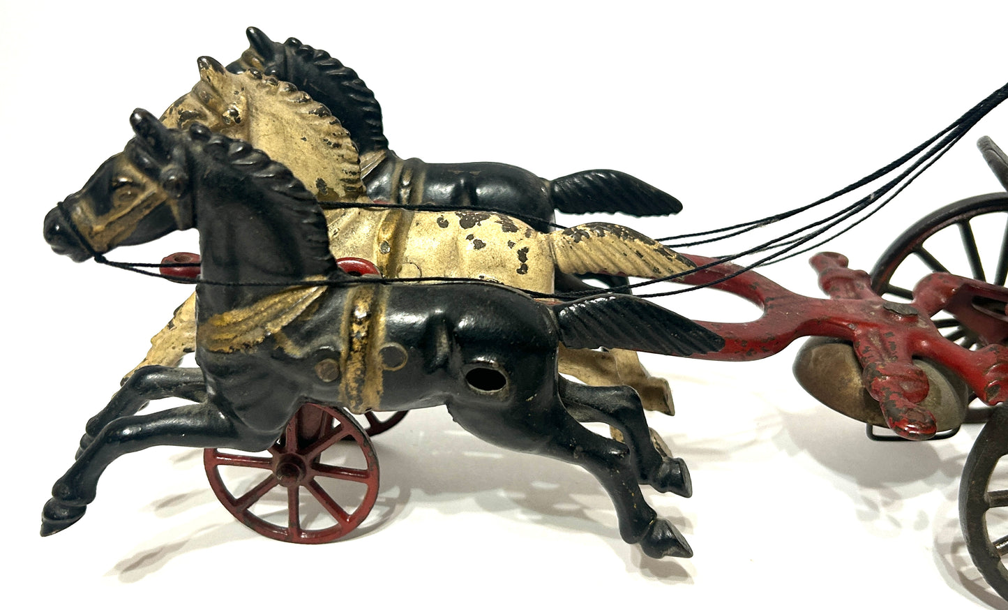 ANTIQUE CAST IRON TOY HORSE DRAWN FIRE PUMPER
