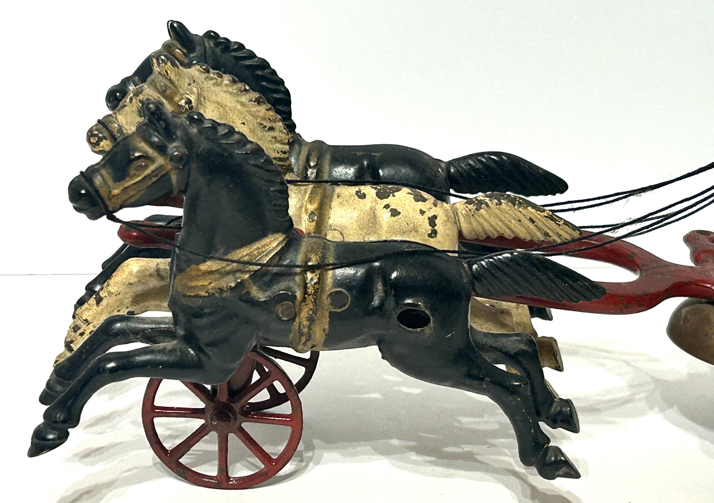ANTIQUE CAST IRON TOY HORSE DRAWN FIRE PUMPER