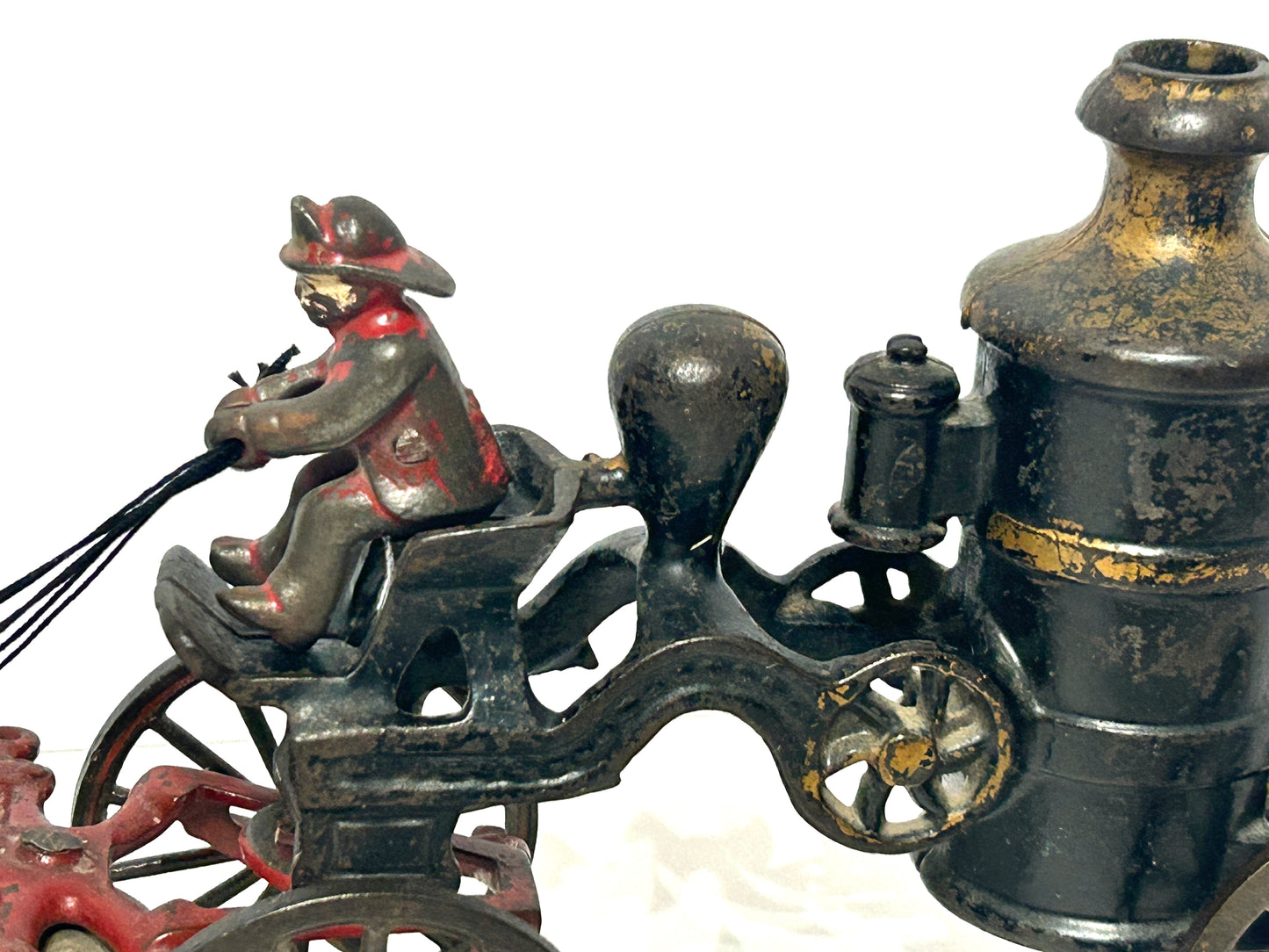 ANTIQUE CAST IRON TOY HORSE DRAWN FIRE PUMPER