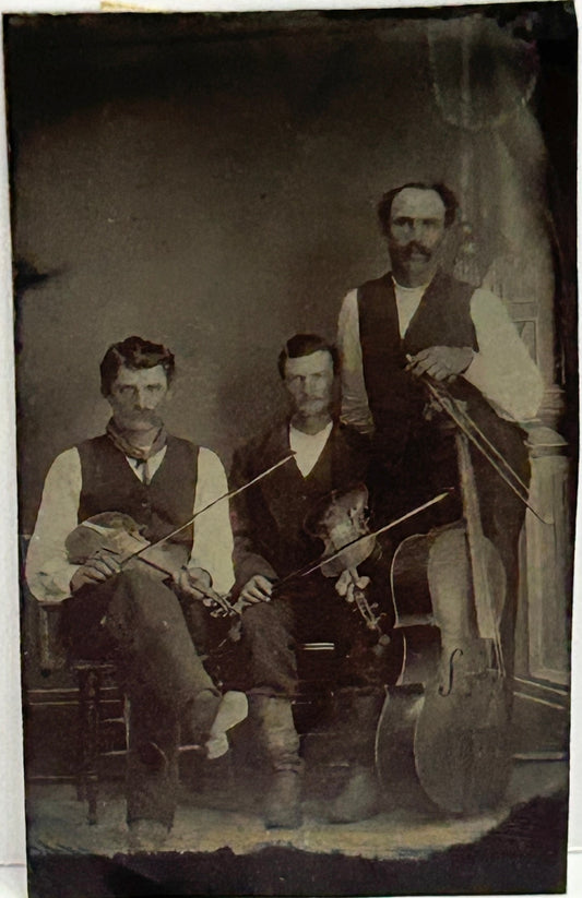 TINTYPE PHOTO OF THREE MUSICIANS