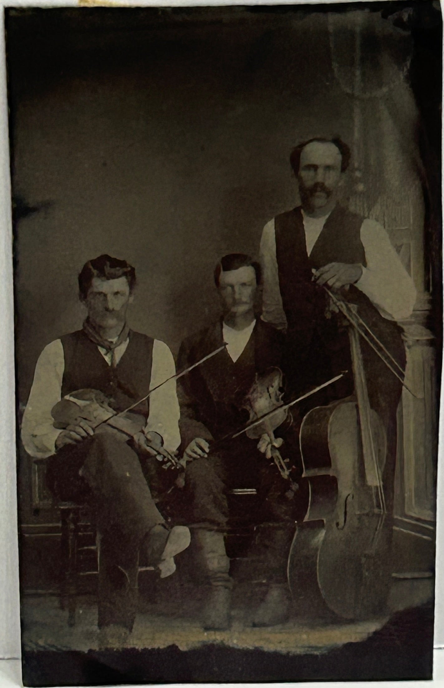 TINTYPE PHOTO OF THREE MUSICIANS