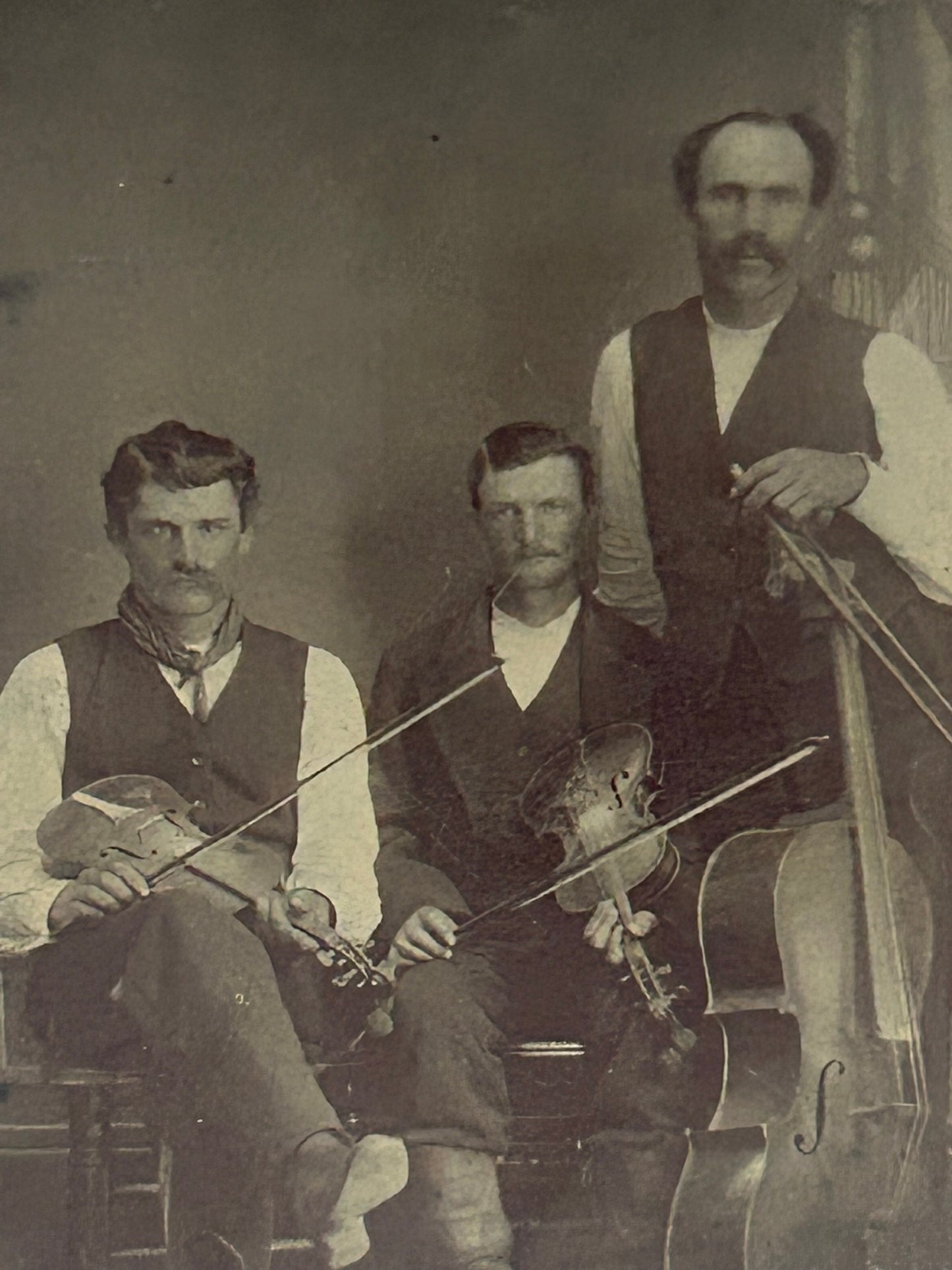 TINTYPE PHOTO OF THREE MUSICIANS