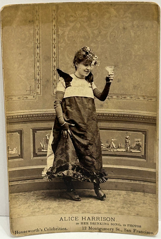 SAN FRANCISCO CABINET CARD ANTIQUE PHOTOGRAPH ALICE HARRISON IN HER DRINKING SONG