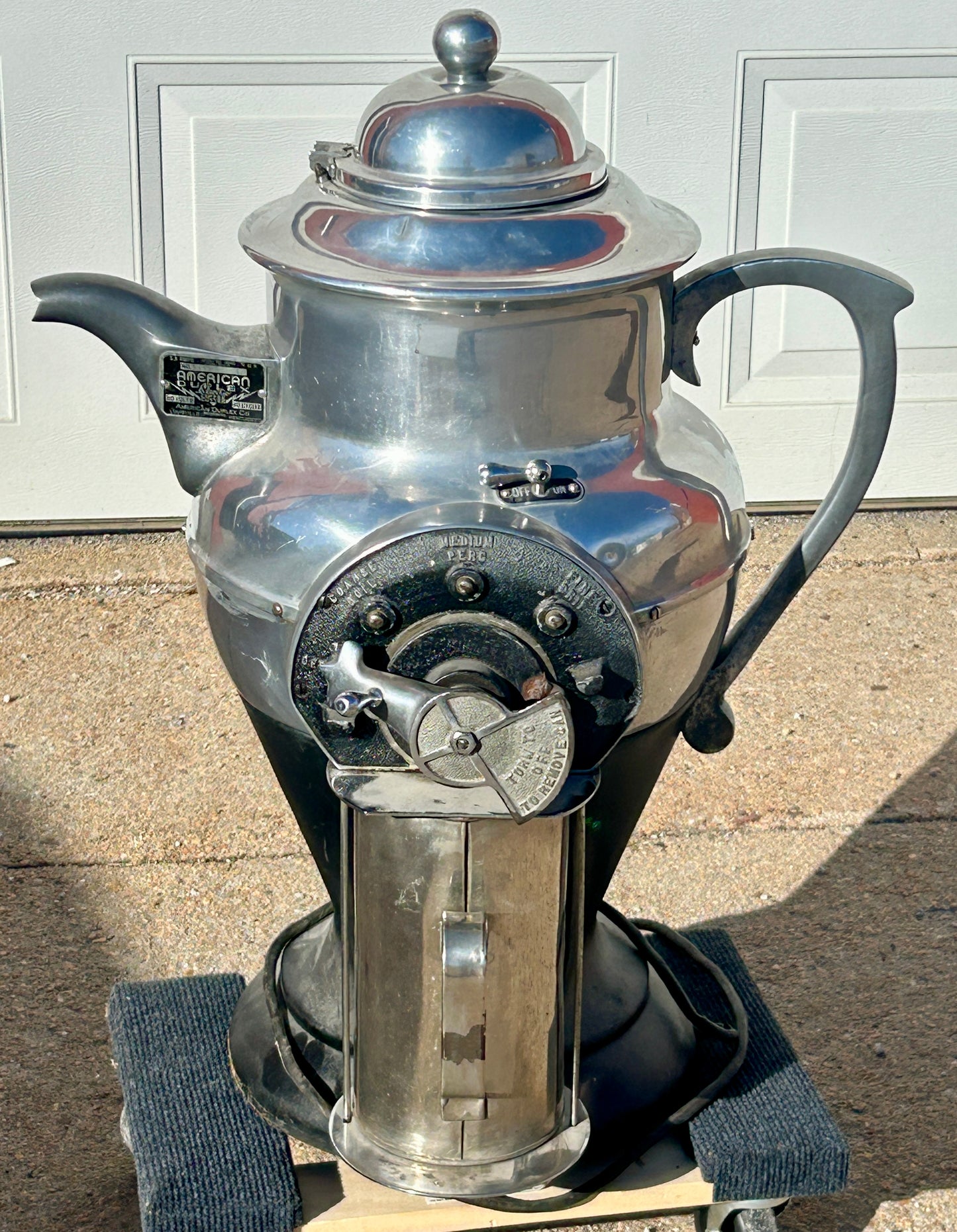 FIGURAL COFFEE GRINDER BY AMERICAN DUPLEX SHAPED LIKE COFFEE POT