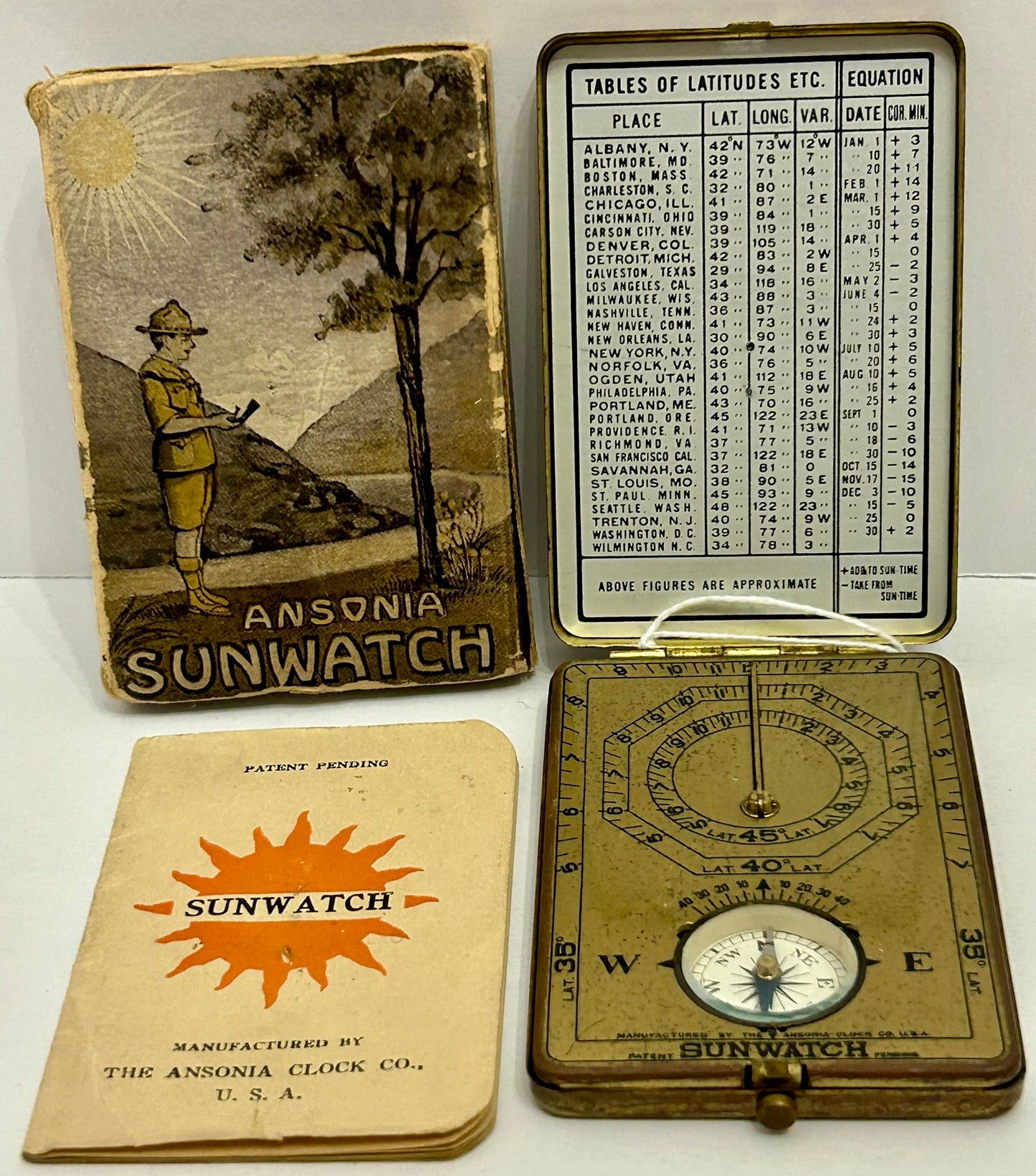 ANSONIA SUN WATCH WITH ORIGINAL BOX AND INSTRUCTIONS 1921