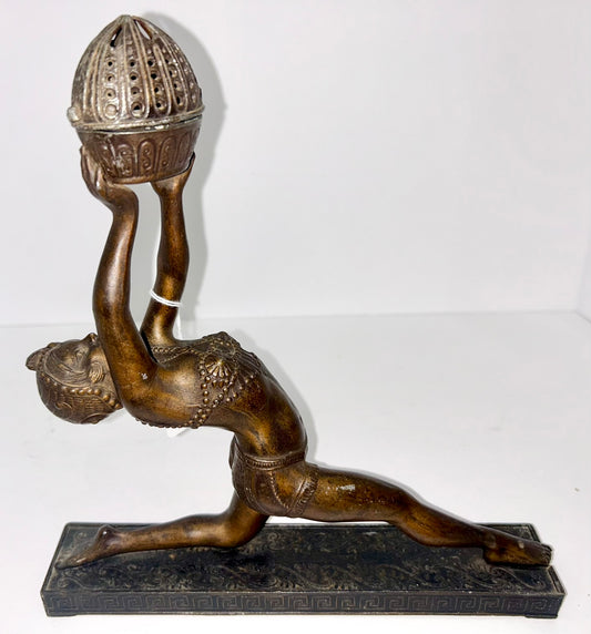 DECO LADY HOLDING INCENSE BURNER WITH BRONZE FINISH