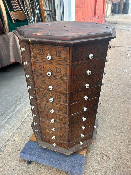 ANTIQUE OCTAGON STORE SCREW REVOLVING CABINET