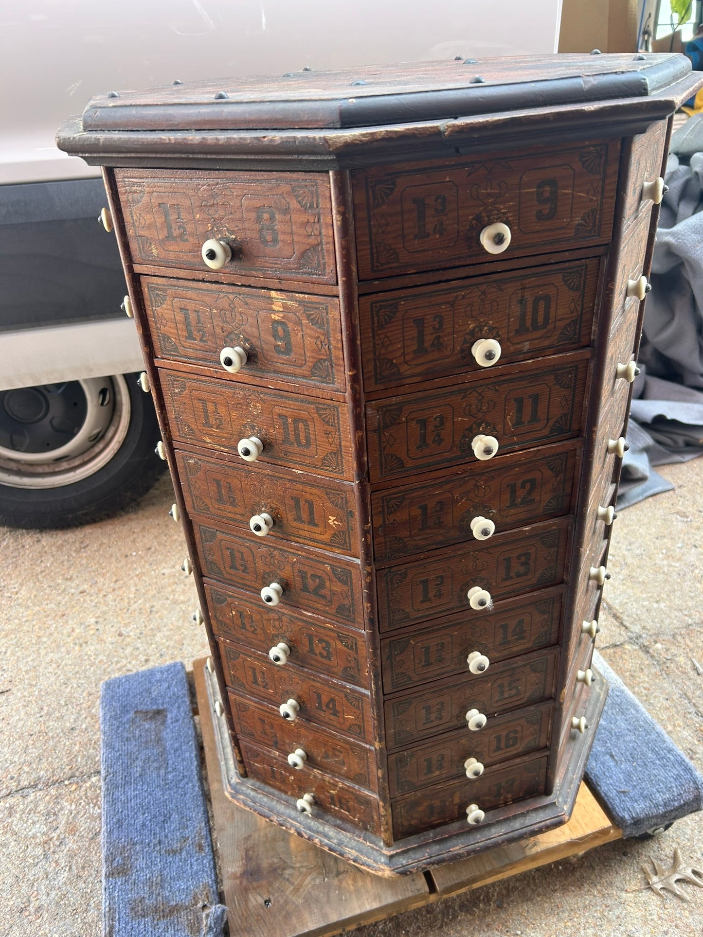 ANTIQUE OCTAGON STORE SCREW REVOLVING CABINET