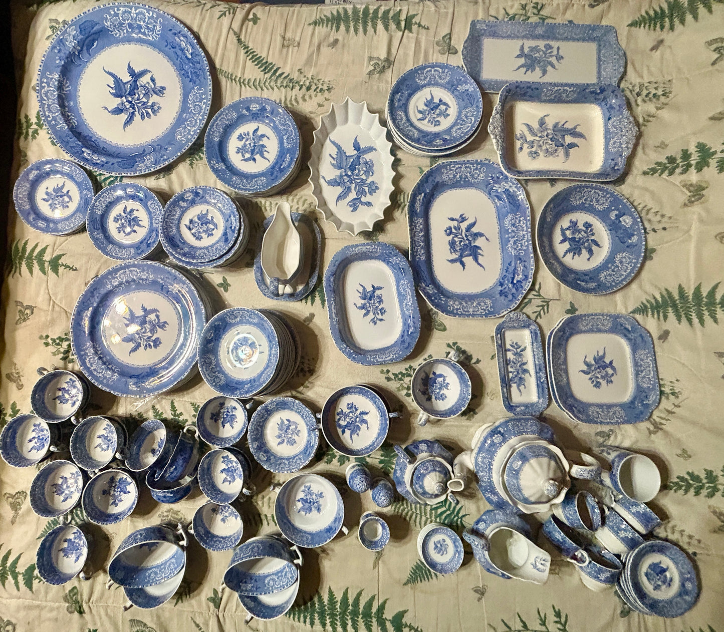 SPODE CAMILLA COPELAND BLUE AND WHITE SET OF EARTHENWARE.  CALL OR TEXT FOR PRICE