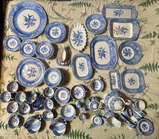 SPODE CAMILLA COPELAND BLUE AND WHITE SET OF EARTHENWARE.  CALL OR TEXT FOR PRICE