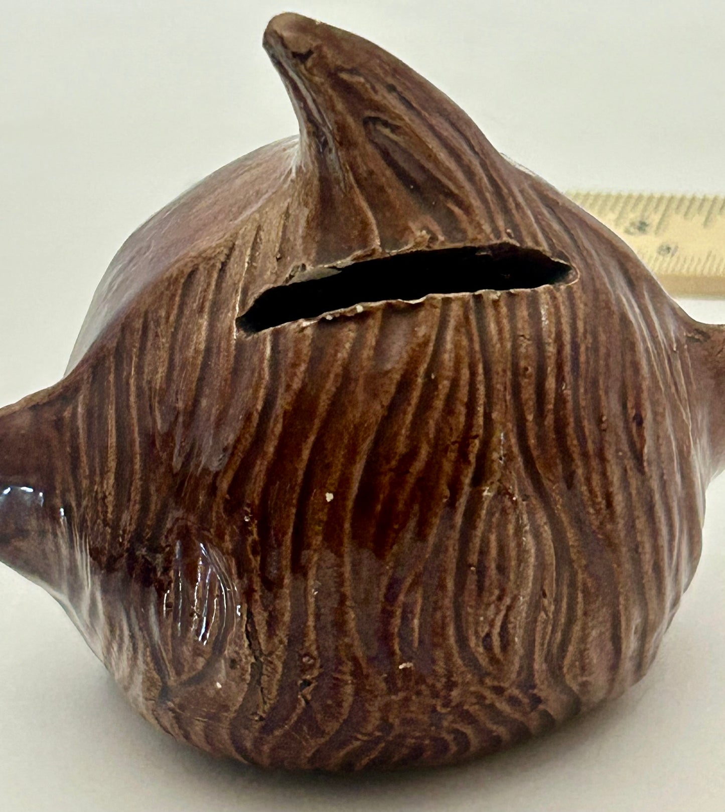 BROWNIE CHARACTER ANTIQUE POTTERY STILL BANK