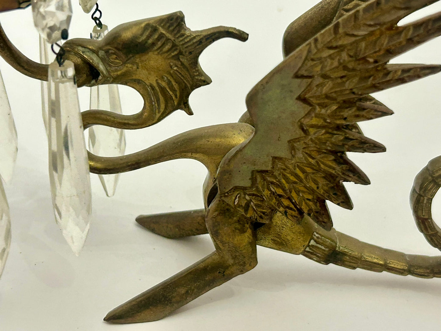 ANTIQUE GRIFFIN BRASS CANDLEHOLDERS PAIR