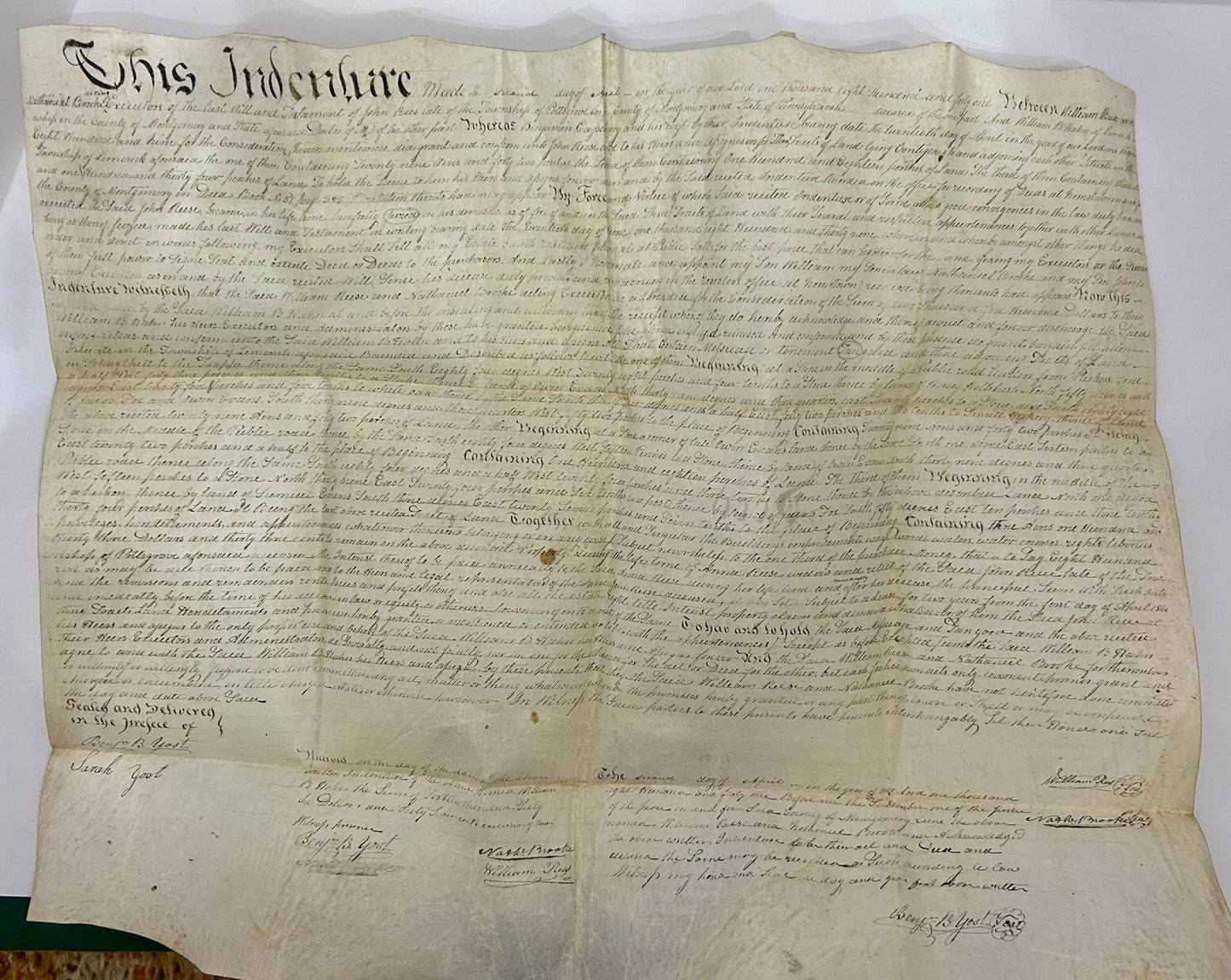 1809 VELLUM INDENTURE FROM MONTGOMERY COUNTY PENNSYLVANIA