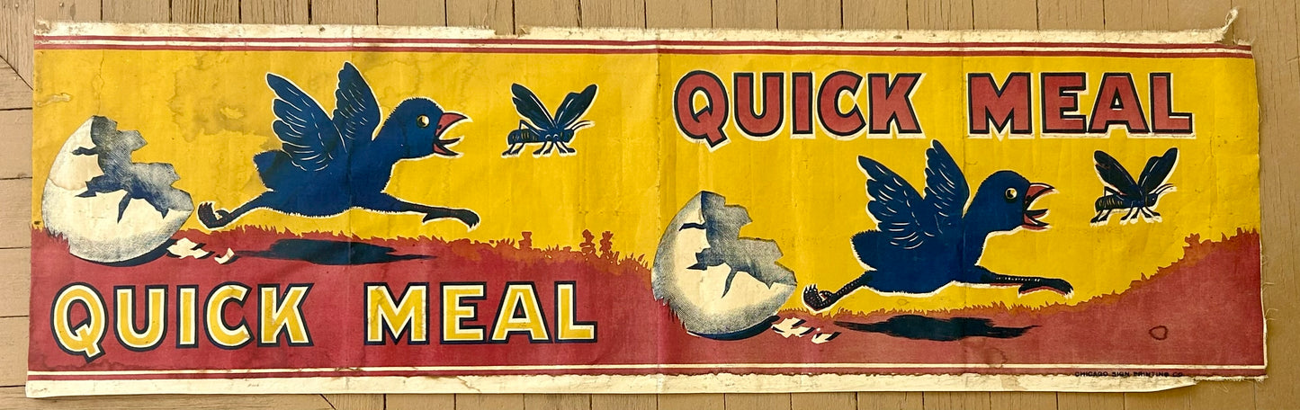 QUICK MEAL STOVE ANTIQUE ADVERTISING CLOTH BANNER