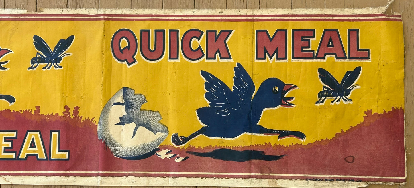 QUICK MEAL STOVE ANTIQUE ADVERTISING CLOTH BANNER