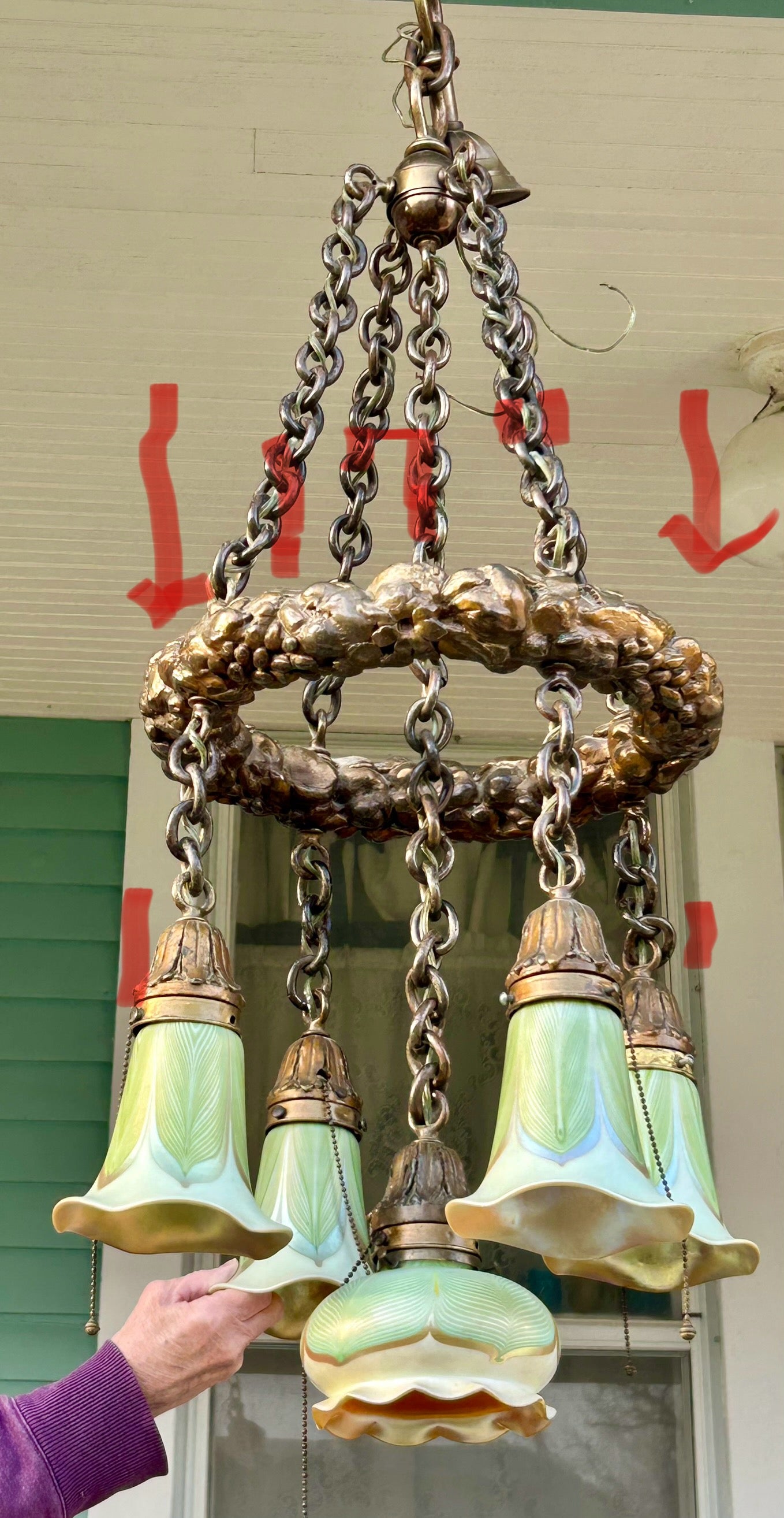 ANTIQUE QUEZAL SHADES HANGING LIGHT