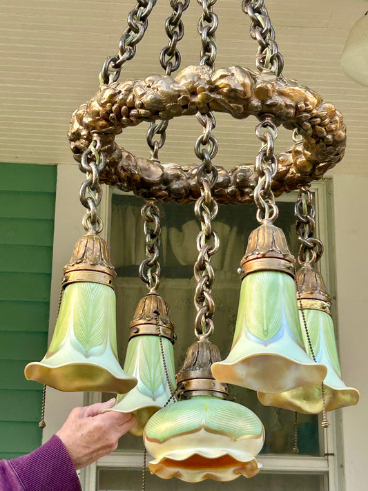 ANTIQUE QUEZAL SHADES HANGING LIGHT