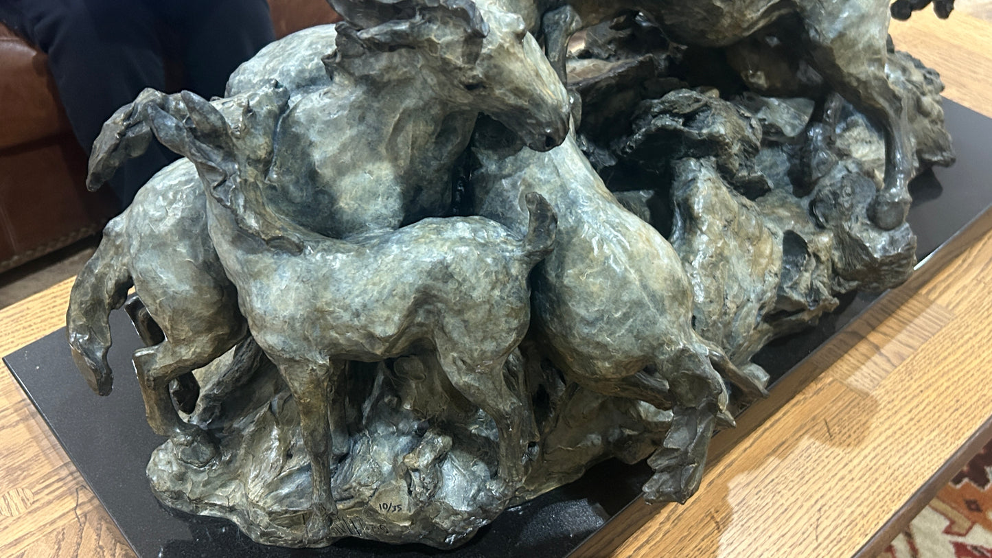 SHERRY SANDER BRONZE LARGE SCULPTURE "HORSES OF THE MOUNTAIN"