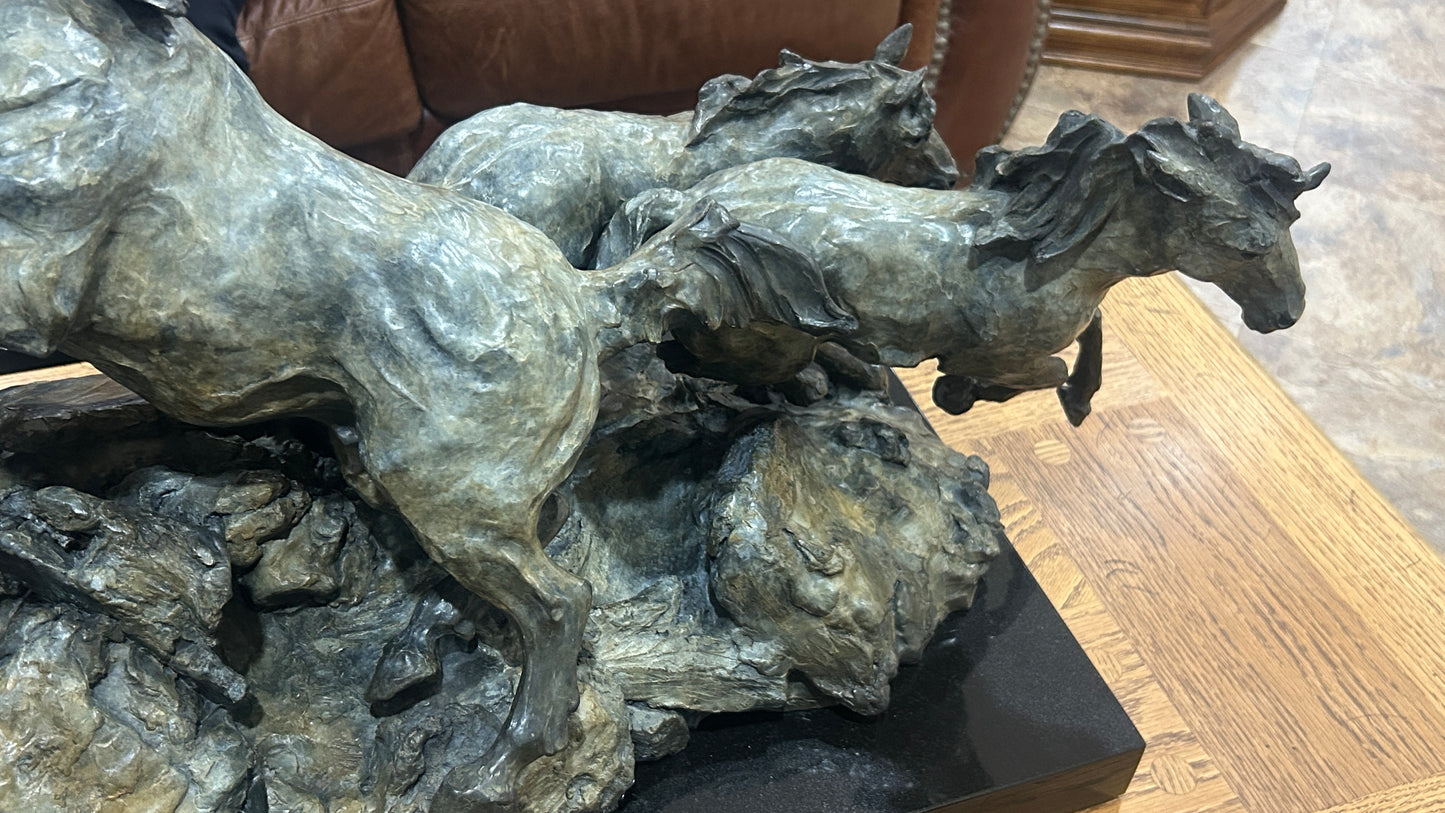 SHERRY SANDER BRONZE LARGE SCULPTURE "HORSES OF THE MOUNTAIN"
