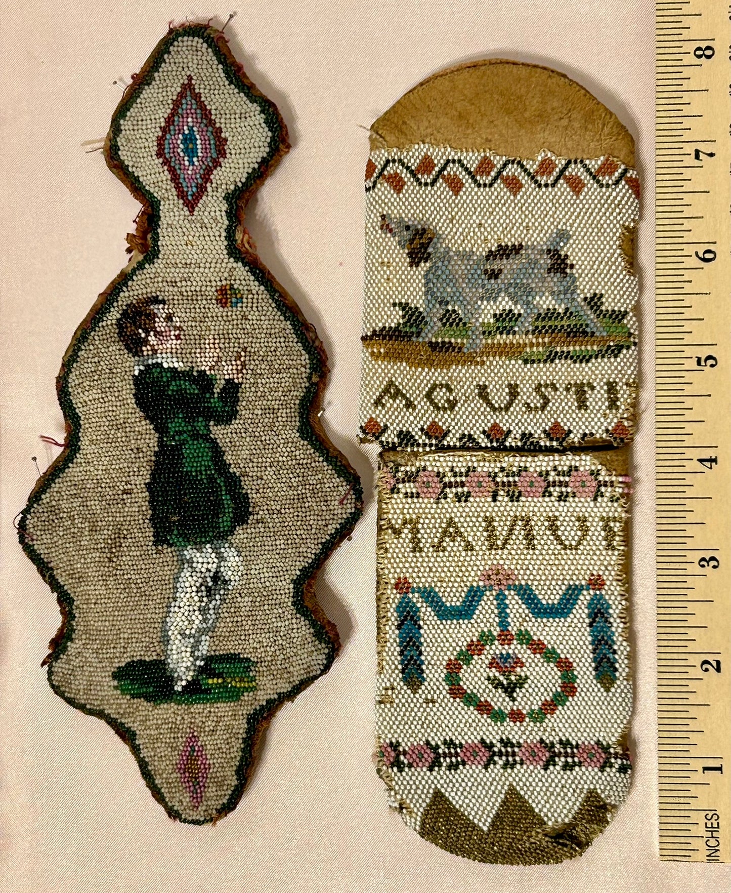 BEADED EARLY 1800'S SPECTACLE CASE AND PINCUSHION
