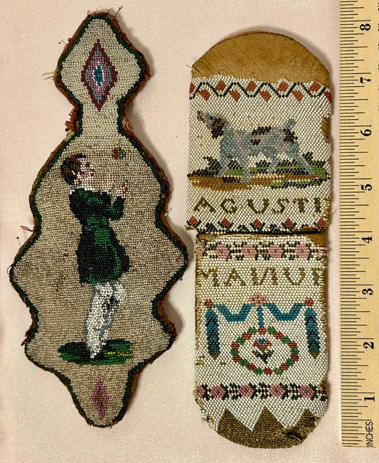BEADED EARLY 1800'S SPECTACLE CASE AND PINCUSHION