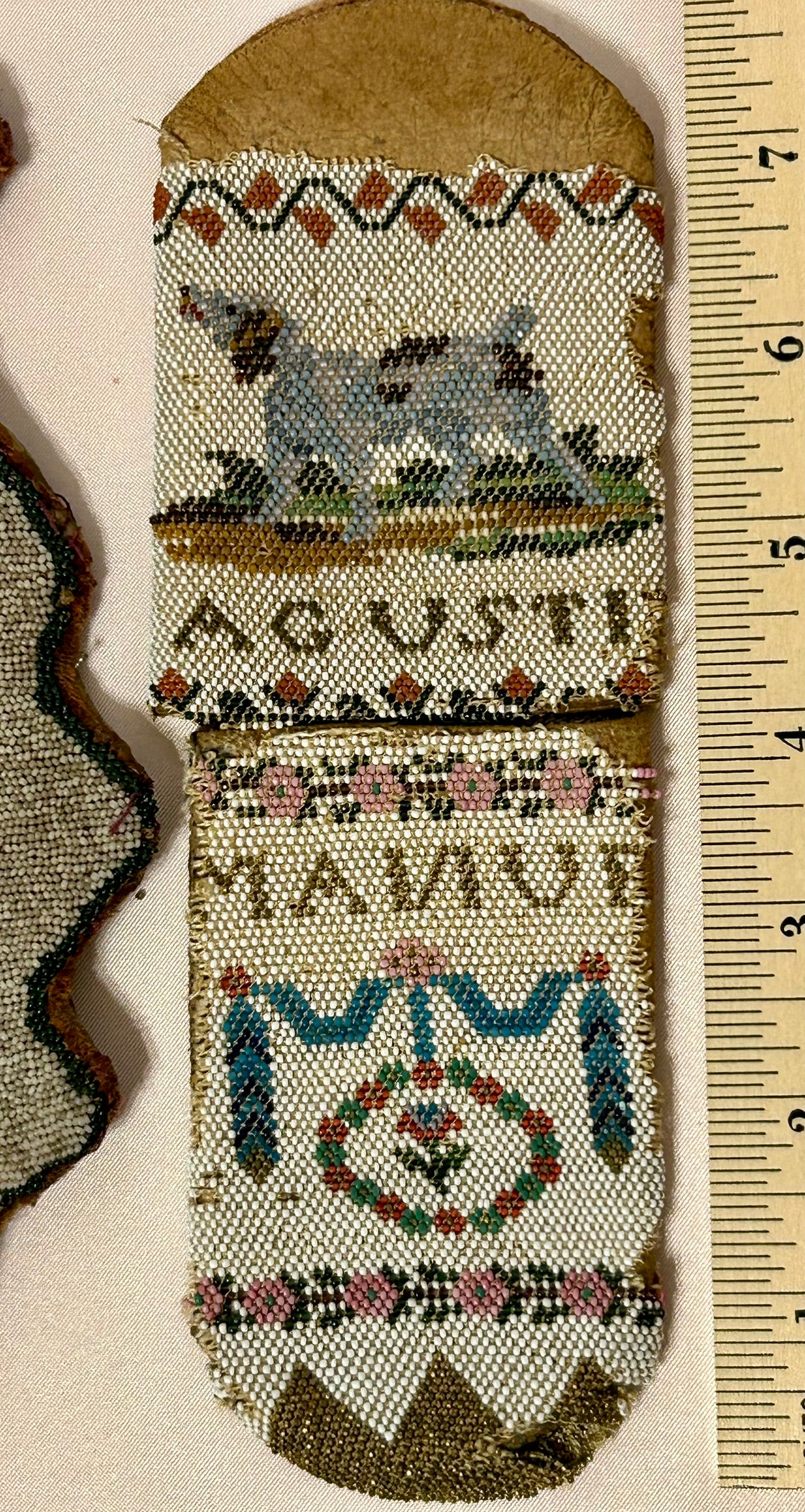 BEADED EARLY 1800'S SPECTACLE CASE AND PINCUSHION