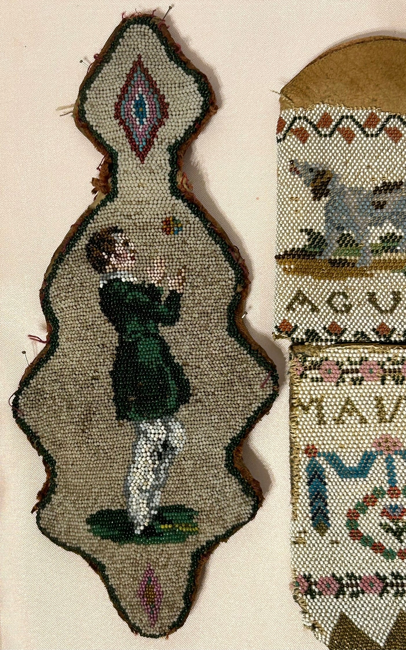 BEADED EARLY 1800'S SPECTACLE CASE AND PINCUSHION
