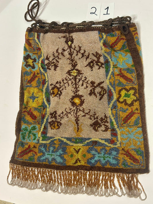 ANTIQUE BEADED LARGE DRAWSTRING PURSE
