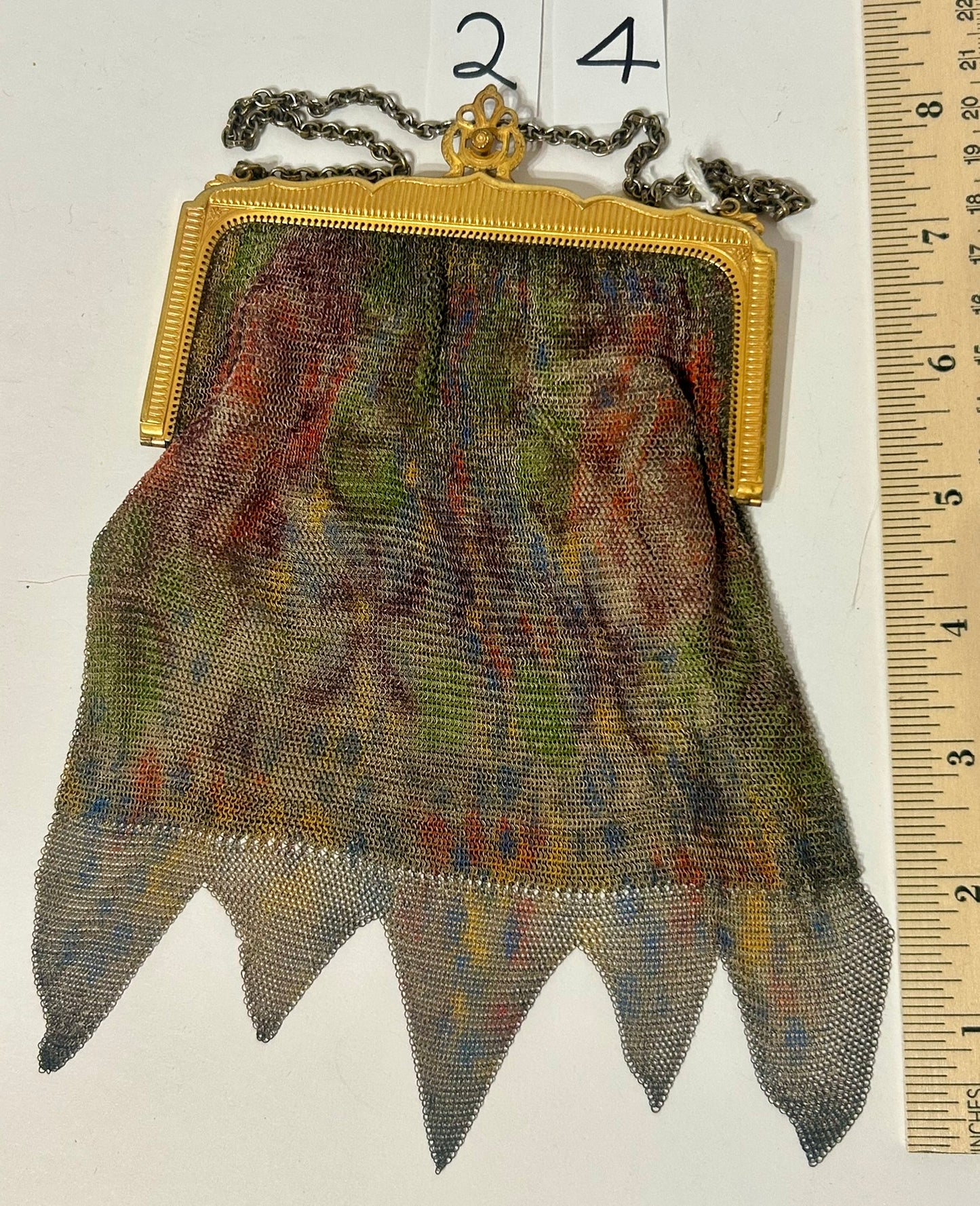 ANTIQUE WHITING & DAVIS FINE MESH FLORAL PURSE