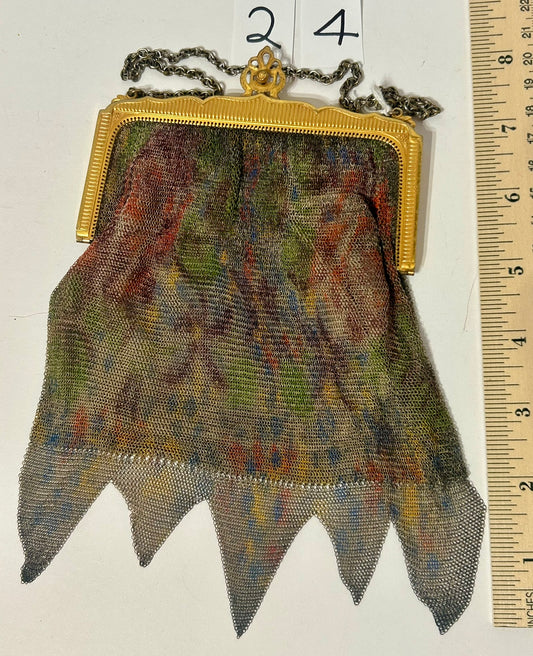 ANTIQUE WHITING & DAVIS FINE MESH FLORAL PURSE