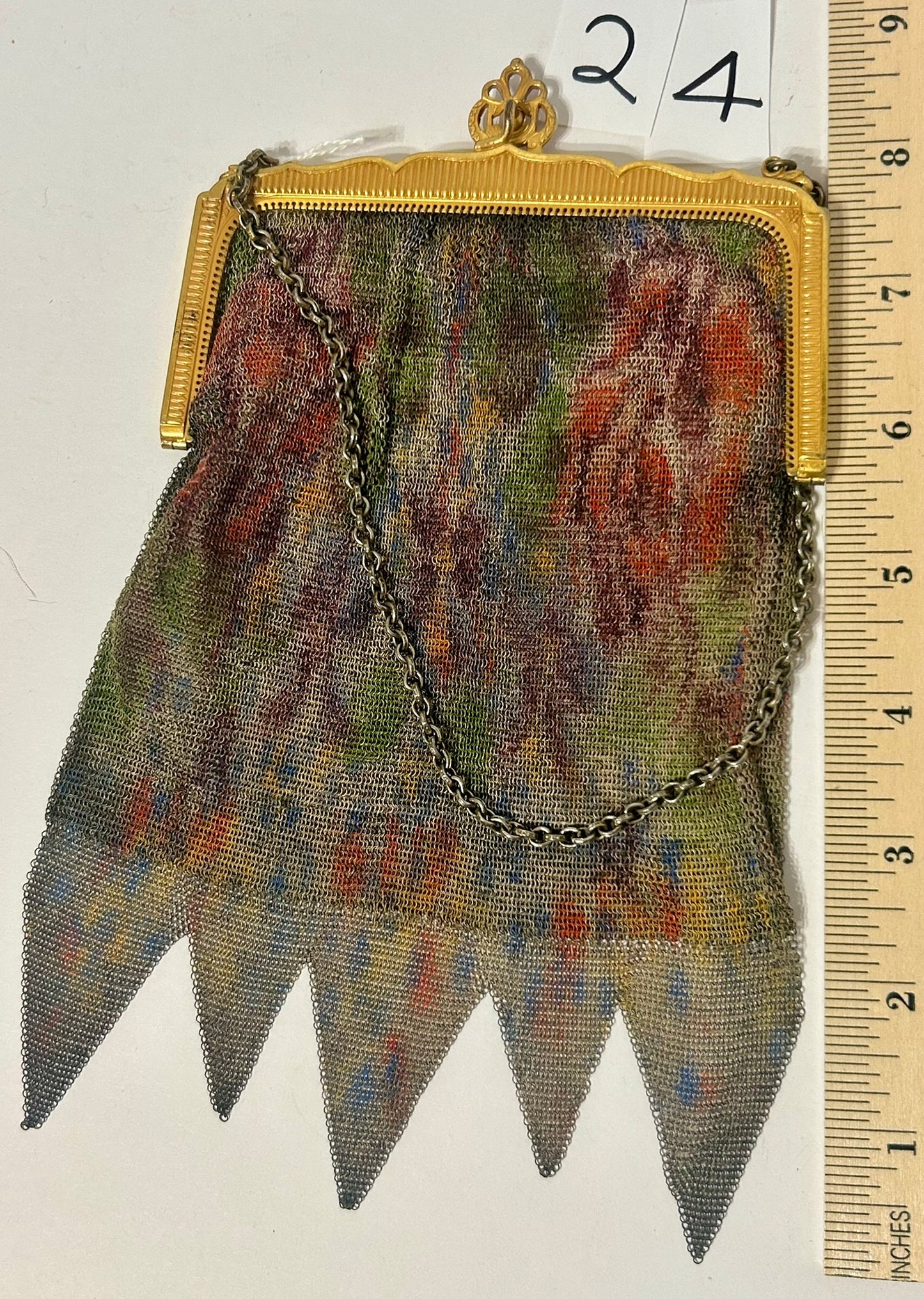 ANTIQUE WHITING & DAVIS FINE MESH FLORAL PURSE