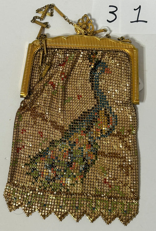 WHITING & DAVIS GOLD MESH PEACOCK PURSE
