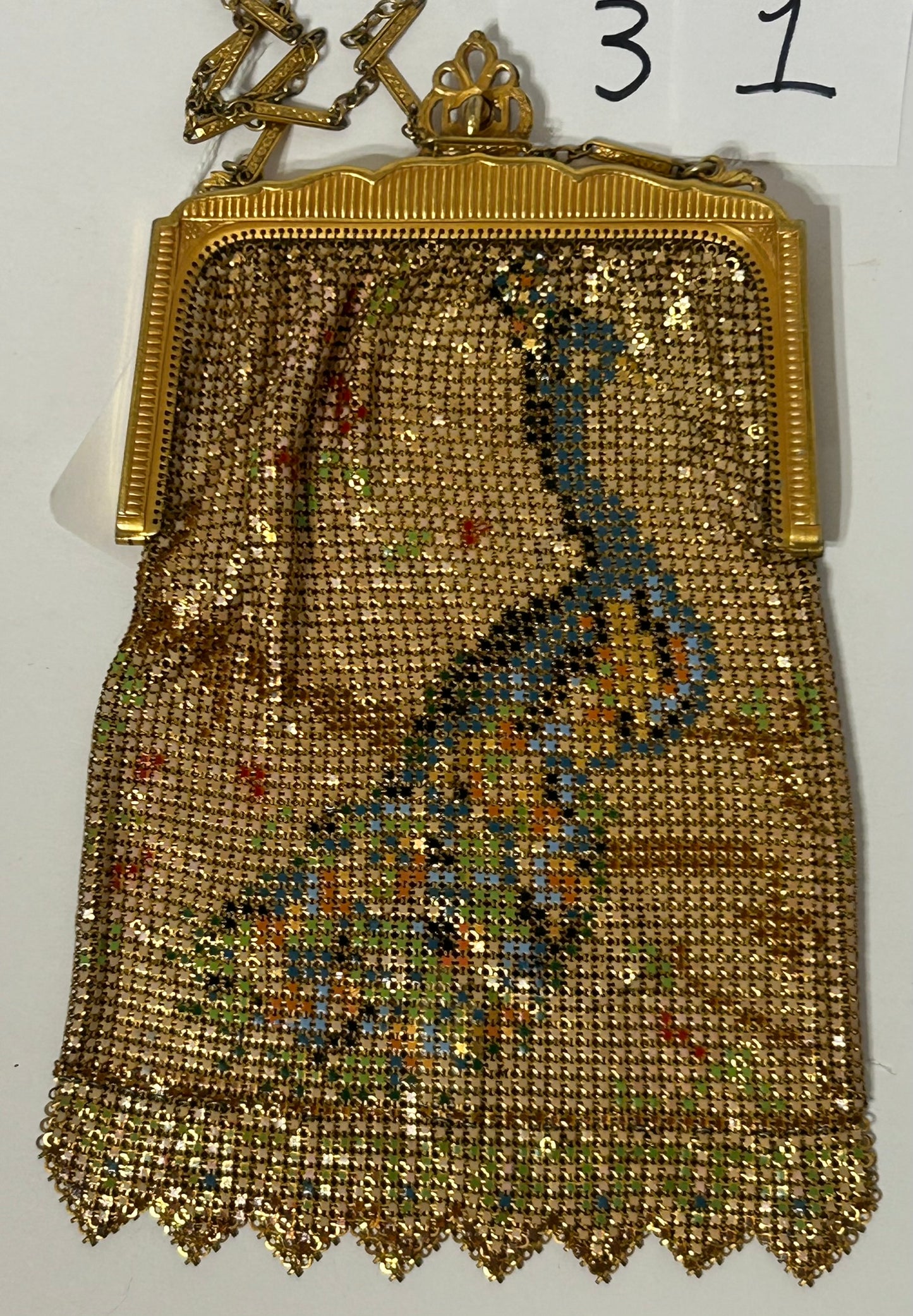 WHITING & DAVIS GOLD MESH PEACOCK PURSE